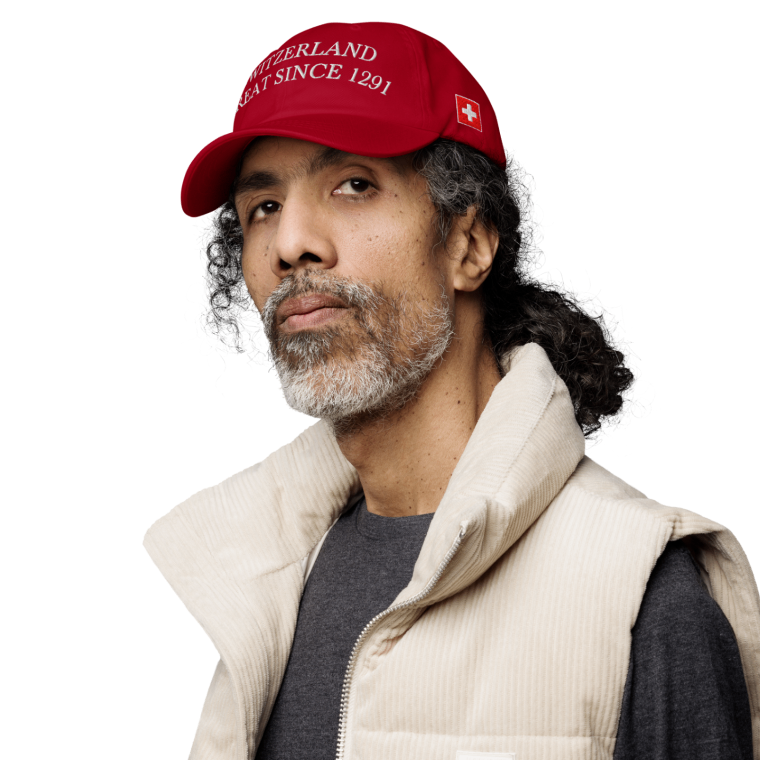 Man wearing the Käpli Swiss red cap