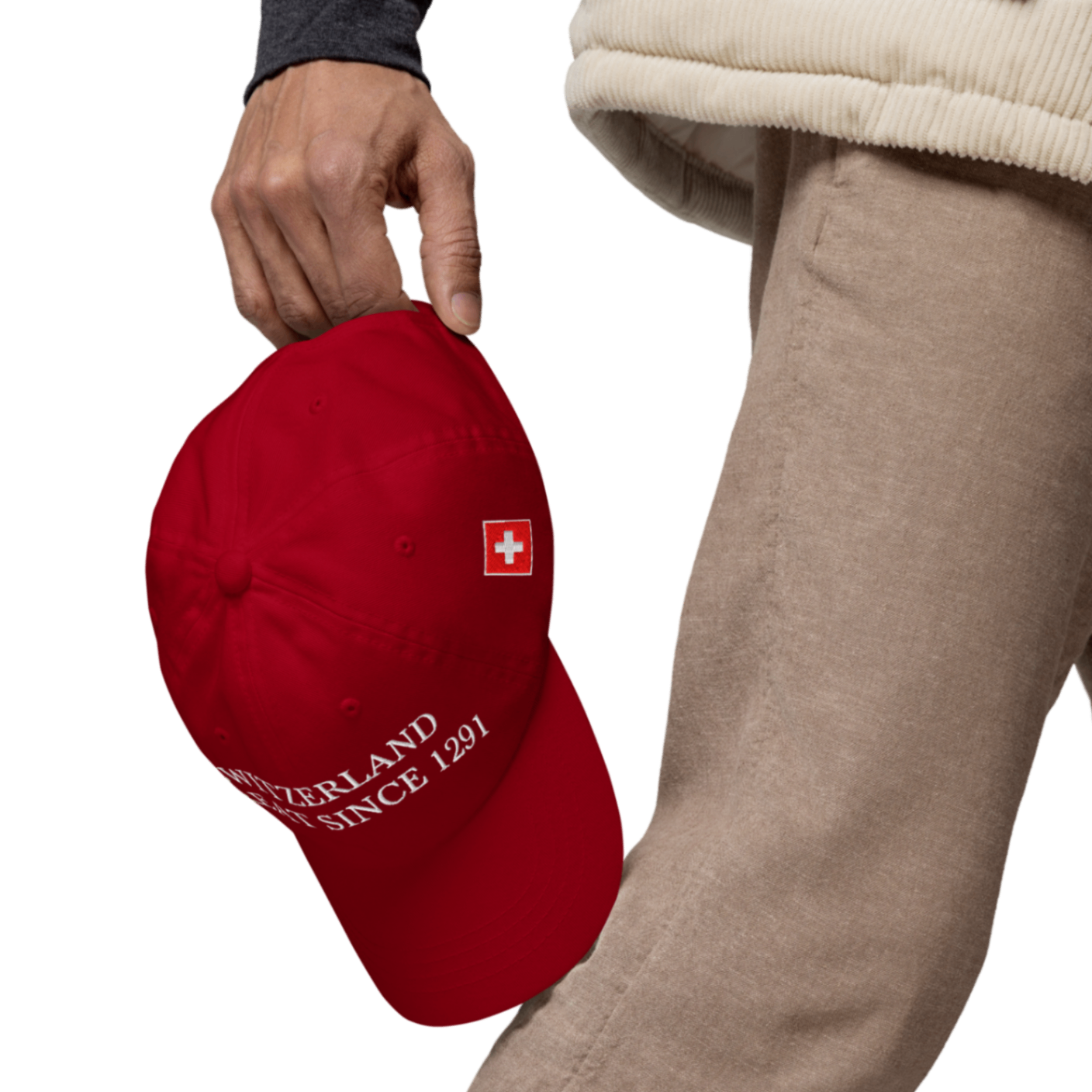 Käpli Swiss red cap in hand