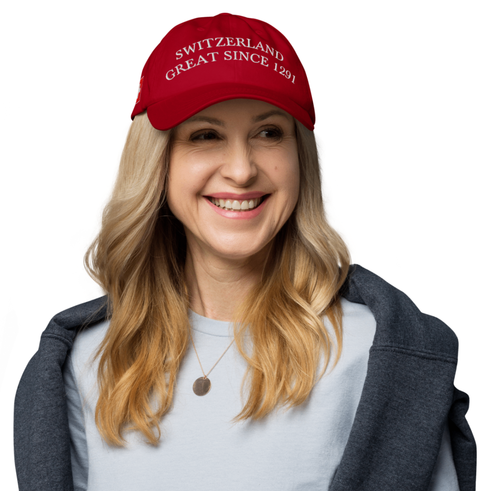 Woman wearing the Käpli Swiss red cap