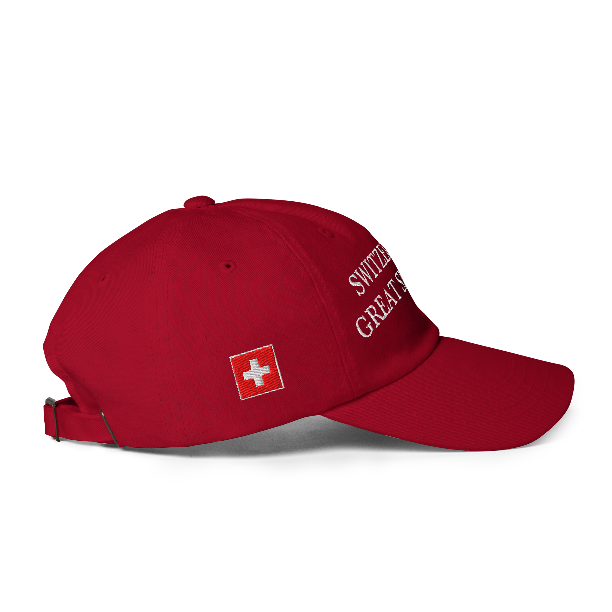 Käpli Swiss red cap — right side